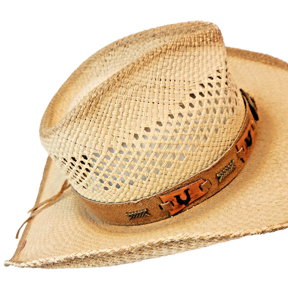 BULLHIDE "Lucky Strike" Panama Straw Raffia Cowboy Hat Shapeable Rhinestones XL - Picture 8 of 13